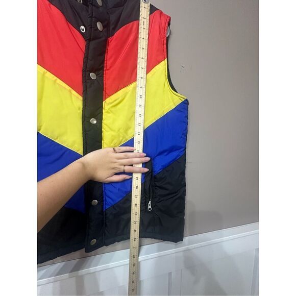 Vintage Ace Herringbone Tri Striped Puffer Vest Women's Large - Picture 5 of 9